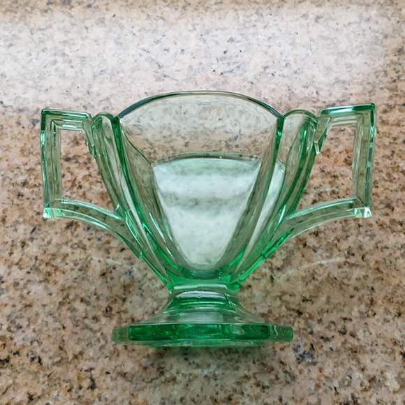 None Dining Vintage Green Glass Cream Sugar Set Poshmark
